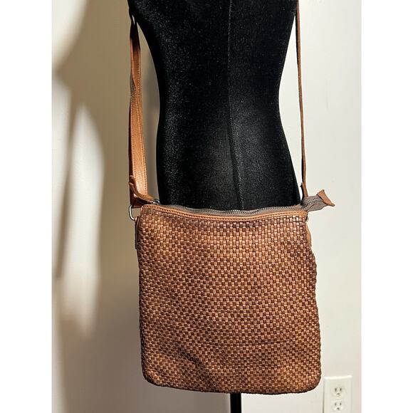 Harbour 2nd EUC Brown Woven Leather Crossbody Shoulder Handbag 10" x 11" MINT - Picture 12 of 12